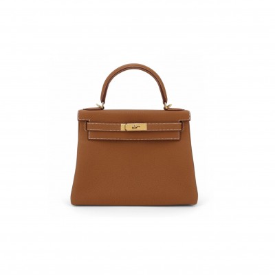 HERMÈS KELLY 28 GOLD BROWN GOLD TOGO GOLD BUCKLE (28*22*10cm) 